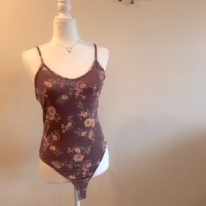 Flowered Bodysuit w/ deep V back